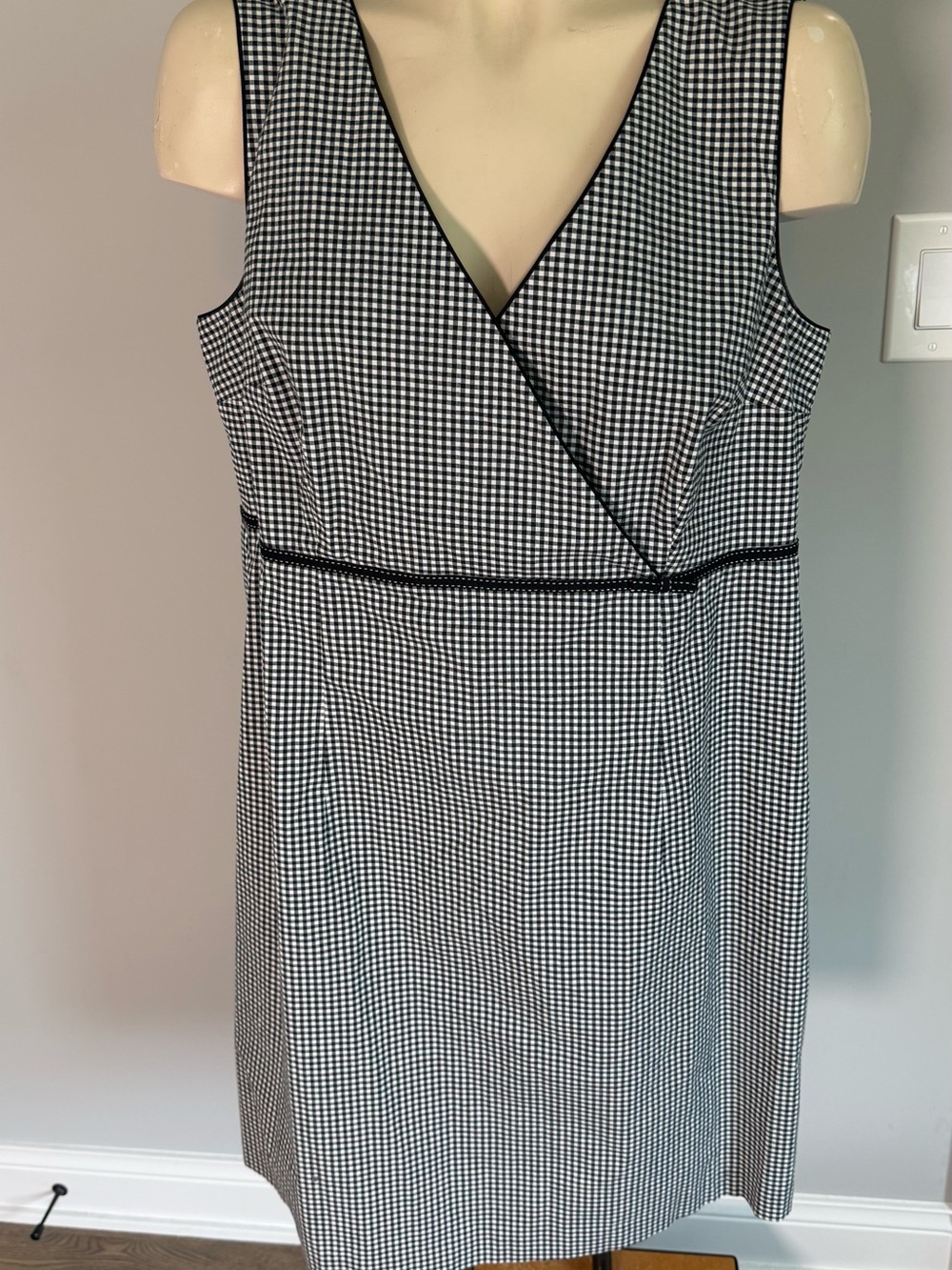 Sleeveless Black and White Gingham Wrap-Front Midi Dress